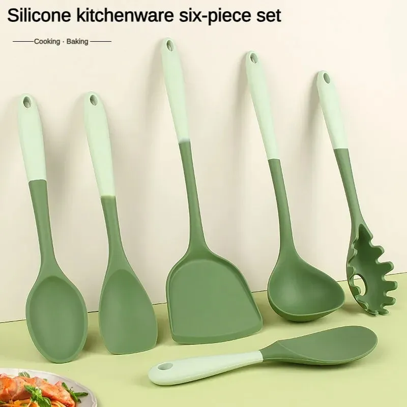 6-Piece Silicone Kitchen Utensil Set: Chinese Spatula Soup Ladle Slotted Turner Pasta Spoon Salad & Honey Scrapers for Non-S — image 1