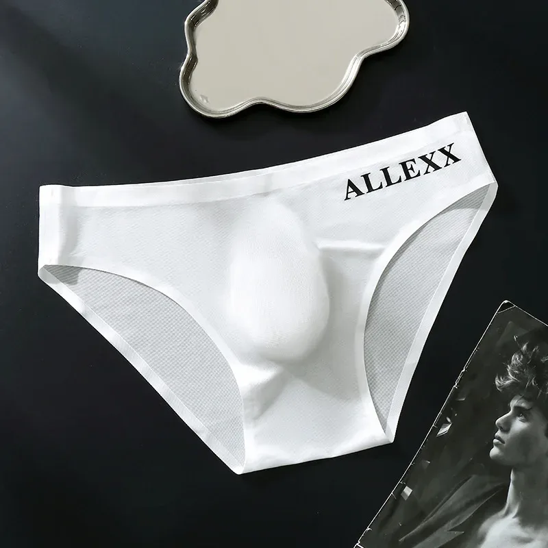 Sømløse issilketrusser til mænd Sissy Convex Pouch-trusser Ultratynde gennemsigtigt lingeriunderbukser Elastisk lavtaljeundertøj