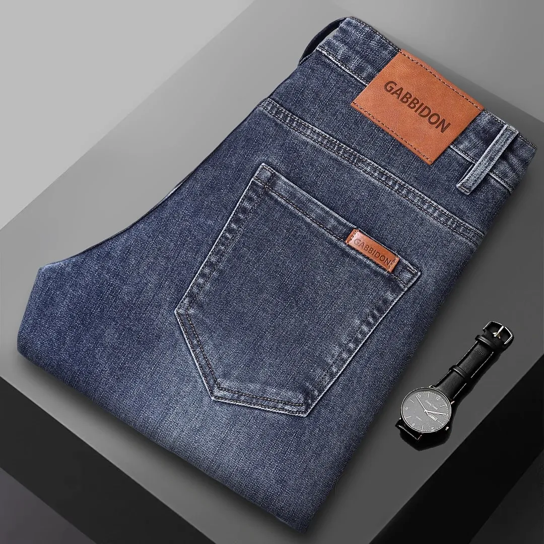 Spring New Men's Straight Jeans Comfortable Elastic Casual Business Work Trousers Retro Blue Fashion Fit Washed Denim Pants — image 11