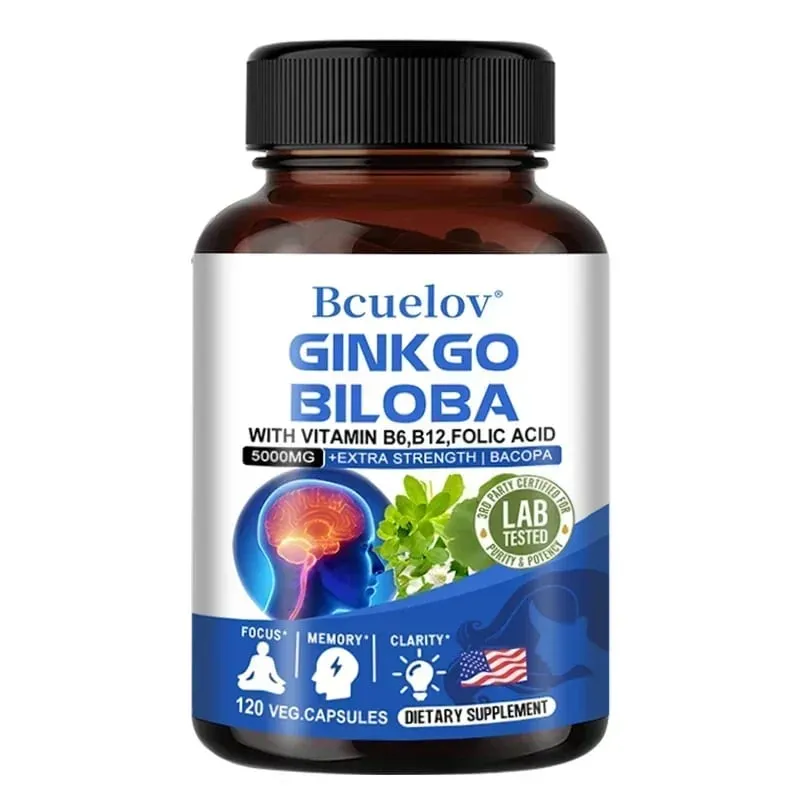 Ginkgo Biloba 5000 mg Extra Strength - Supports Brain Function and Memory Focus Stress Relief 120 Veggie Capsules