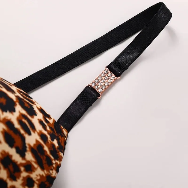 DaiNaFang Two Piece Lace Bra Sets For Women Leopard Print Beautiful Design Underwear Rhinestone Female Lingerie — image 5