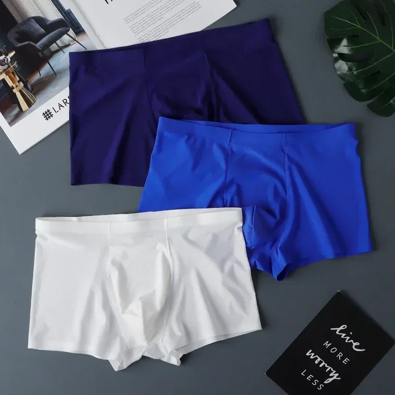 3PCS High Quality Men's Ice Silk Underwear Summer Thin Breathable Seamless Panties Sexy Male Underpants Plus Size