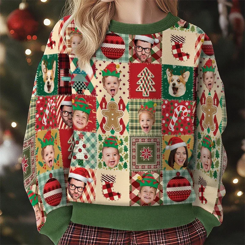 Personalized Custom Multi‑Face Christmas Sweatshirt Upload Family Pet Photos Ugly Xmas Reindeer Holiday Long Sleeve Tops — image 8