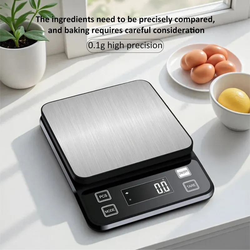 3/5/10 kg 0,1 g digital elektronisk køkkenvægt LCD-skærm Fuldt vandtæt rustfrit stål Måling Vejning Bageværktøj — image 5