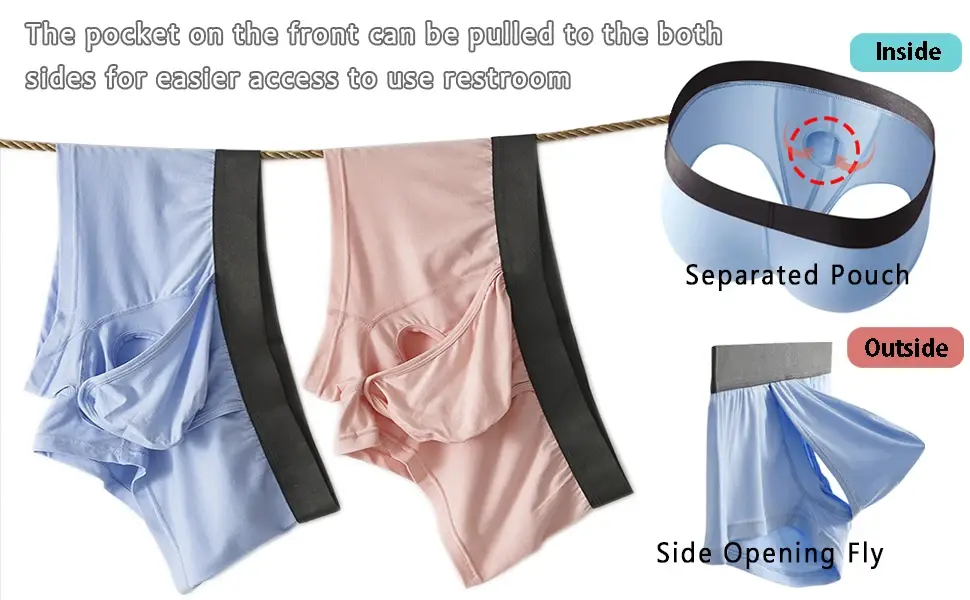 Boxer da uomo in fibra di bambù Custodia per mosche anteriore aperta Traspirante Rigonfiamento Biancheria intima Separata Custodia per bauli Doppia custodia Mutande