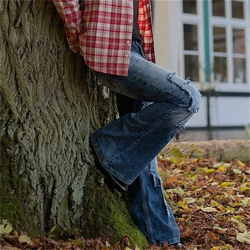 Vintage Patch Stretch American Style Flared Jeans Men's Streetwear Button Splicing Pocket Male Youth Daily Casual Denim Pants 23 — image 5