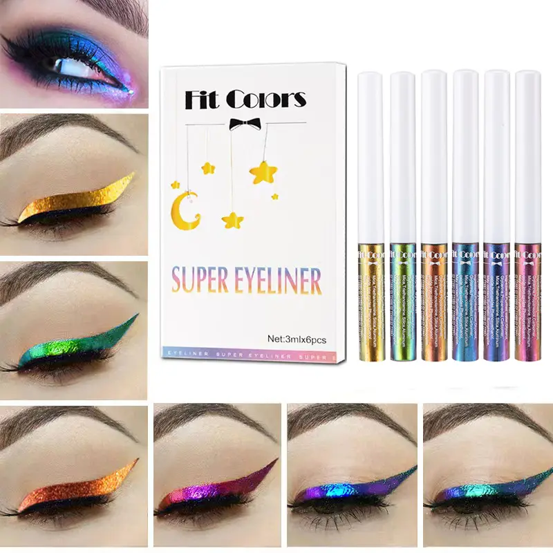 6 Colors Golden Chameleon Liquid Eyeliner Set Waterproof Long Lasting Diamond Glitter Metallic Eye Liner Shiny Makeup Cosmetics