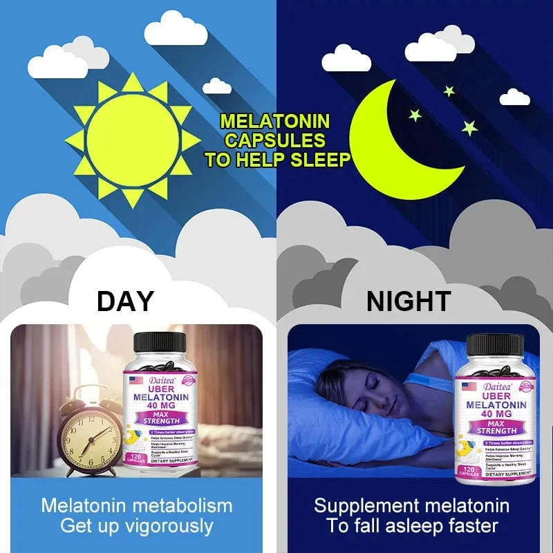 Daitea Super Melatonin Capsules-40mg Contain Vitamin C Help You Fall Asleep Faster Relieve Insomnia and Improve Sleep Quality — image 2