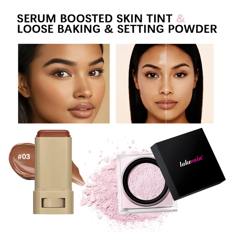 Serum Boosted Skin Tint Stick & Loose Baking Setting Powder Oil Control Longwear Base Makeup Even Skin Tone Matte Finish Makeup — image 2
