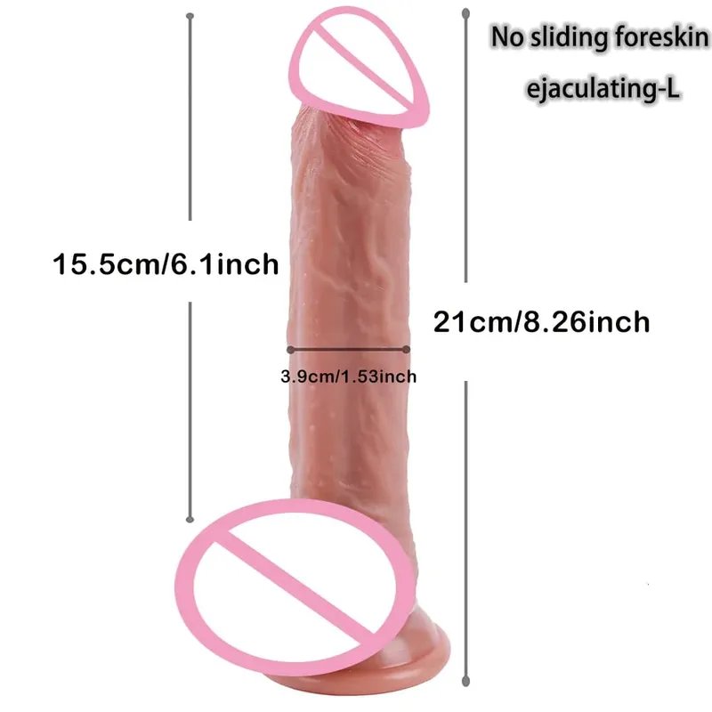 2 In1 Super Realistic Dildo Penis Sliding Foreskin Ejaculation Big Dick Penetration Anal Female Masturbation Sexy Adult Sex Toys