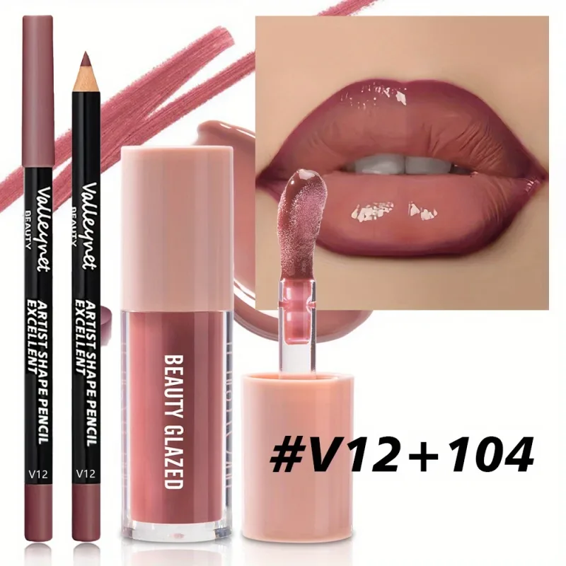 2pcs/set Velvet Texture Lip Makeup Set - Lip Liner - Lip Glaze - Waterproof Long-lasting Matte Effect Red Brown Create Moistu — image 6