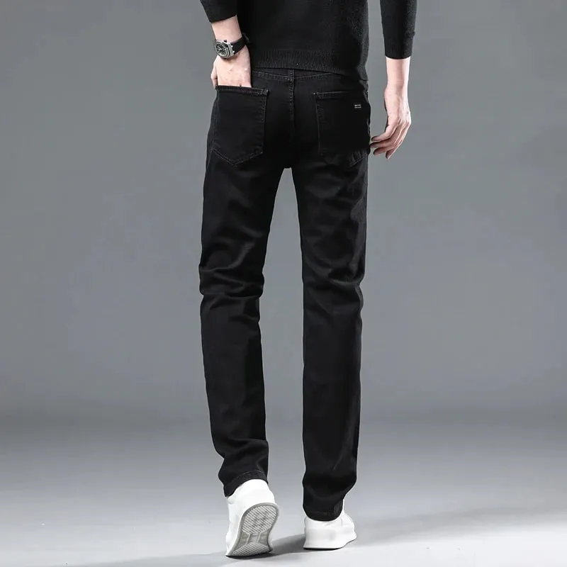 Autumn Black Men Straight Jeans Business Casual Stretch Classic Denim Pants Regular Fit Comfortable Denim Trousers Male