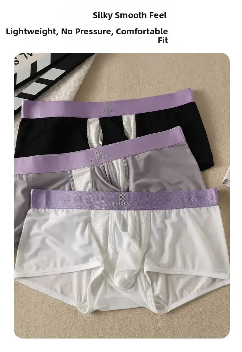 Ropa interior de seda de hielo de verano para hombre, Bóxer de secado rápido, pantalones cortos ligeros, transpirables, abertura lateral Separable, bragas no desmontables — image 7