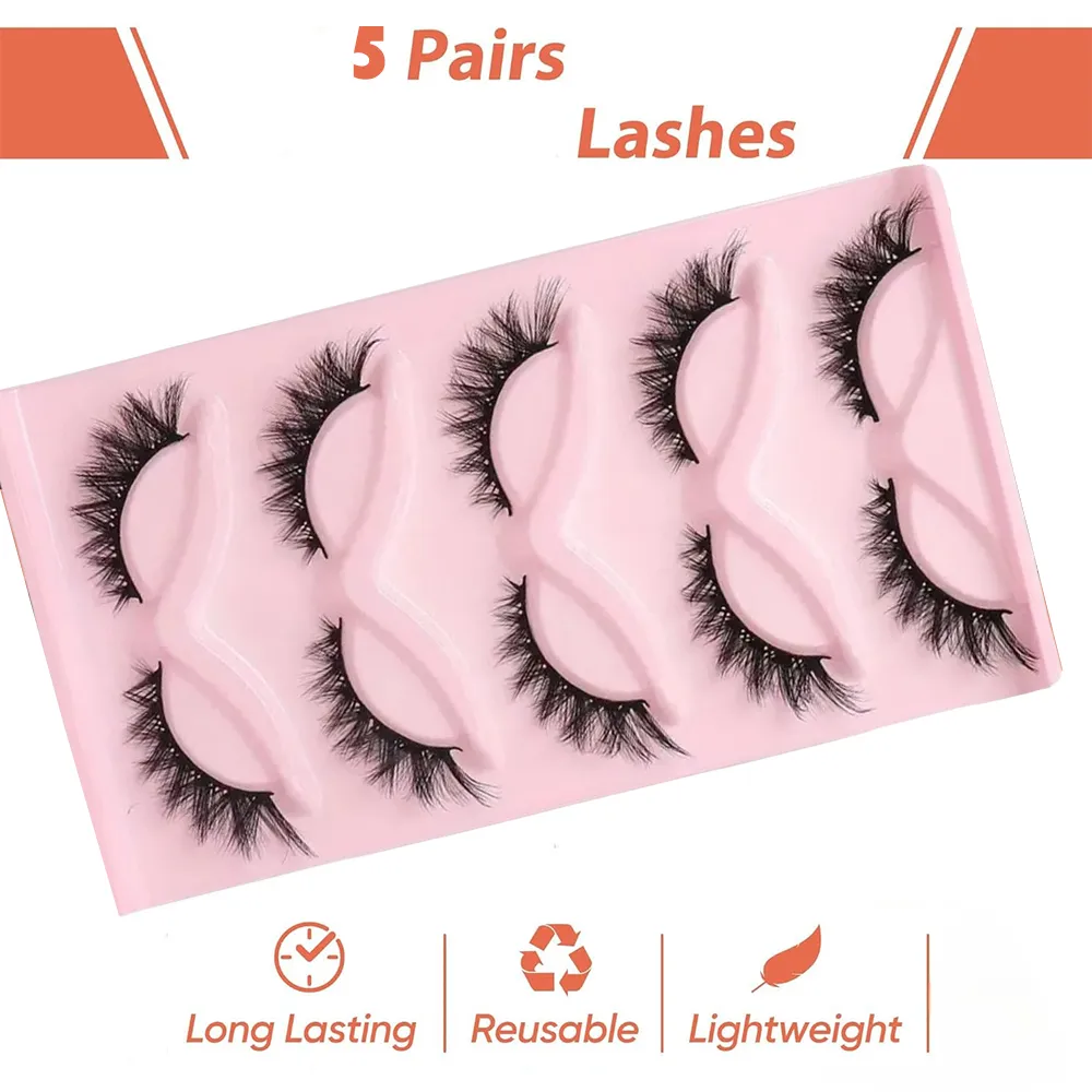 Cat Eye Eyelashes 3D Natural False Lashes Fluffy Soft Cross 5 Pairs Manga Lashes Wispy Natural Eyelash Extension Makeu — image 6