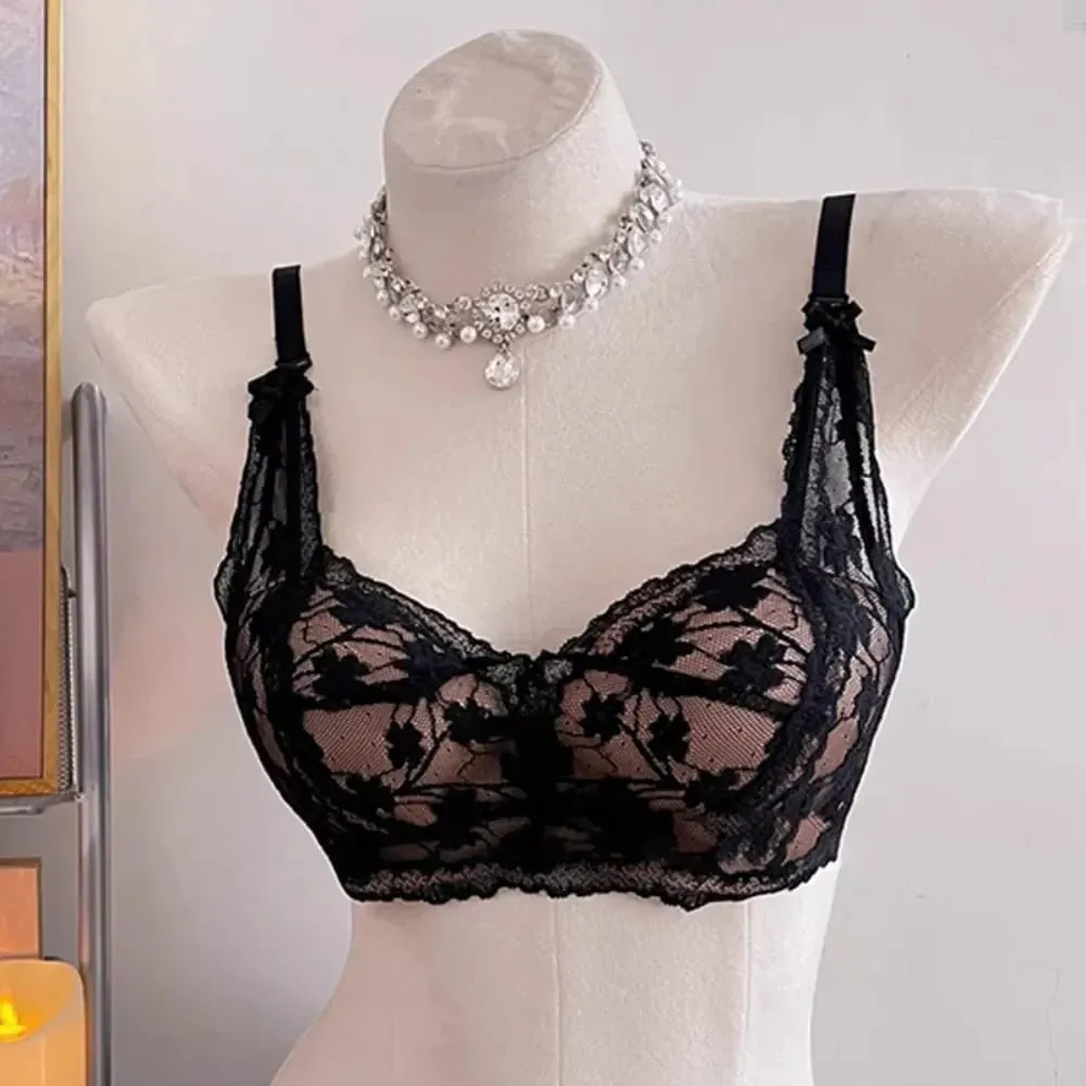 Female Halter Style Bow Lace Bra Padded Push‑Up No Underwire Soft Inner Wear Lingerie for Small Bust Daily Wearセクシーな — image 2