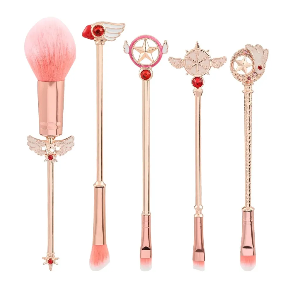 5pcs Metal Handle Soft Fluffy Makeup Brush Set Anime Card Captor Sakura Cosmetics Powder Brush Pink Eyeshadow Eyebrow Brush — image 1