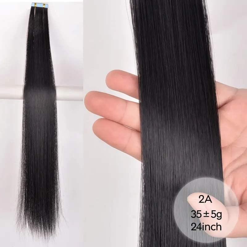 Tape In Straight Synthetic Hair Extensions Invisible Hand Tied Tape in Hair Natural Skin Weft Seamless Double-sided Adhesiv — image 11