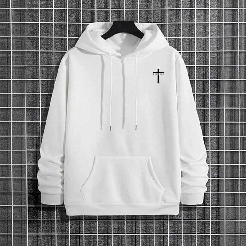 Hoodie urbano masculino 2025 de alta qualidade cor sólida manga longa moletom casual desportivo com capuz outerwear jesus cruz impressão pulôver — image 13