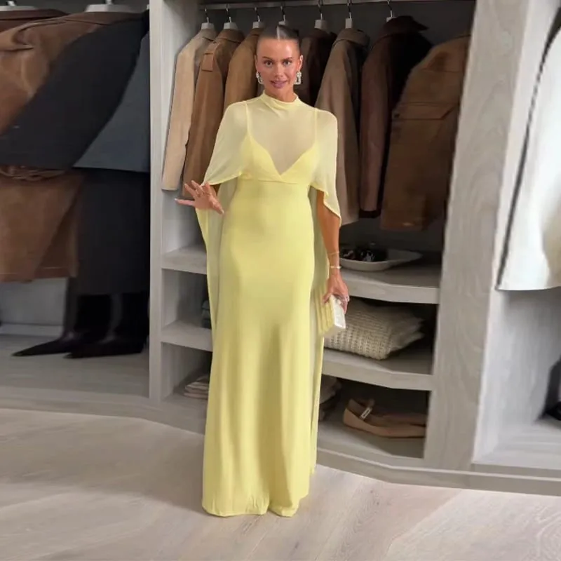Abiti da sera da donna con mantello trasparente Elegante scollo a V sottile senza maniche Abito con pacchetto anca per donna 2026 Abiti da festa da donna — image 9