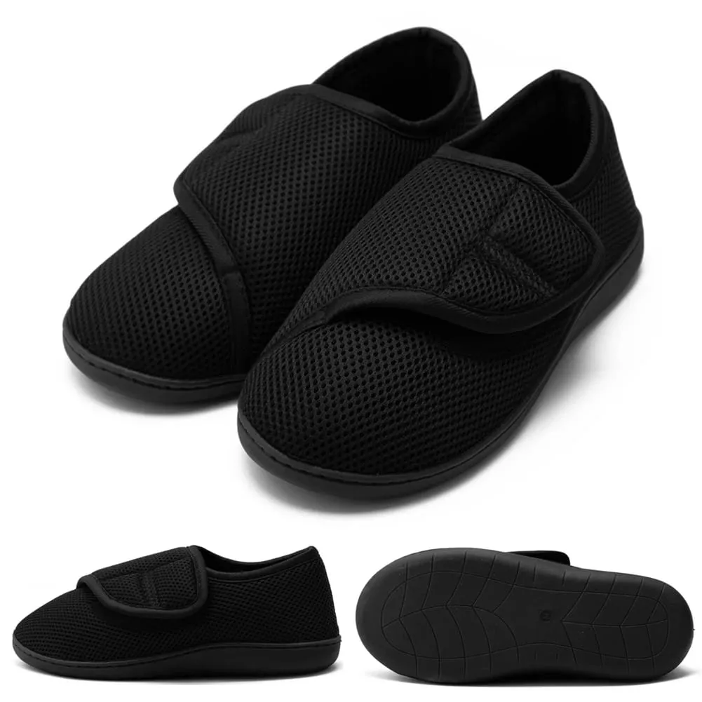 Zapatos para diabéticos unisex, zapatillas ligeras para edema con cierre ajustable, zapatillas con gancho y bucle, forro de felpa para pies hinchados — image 2