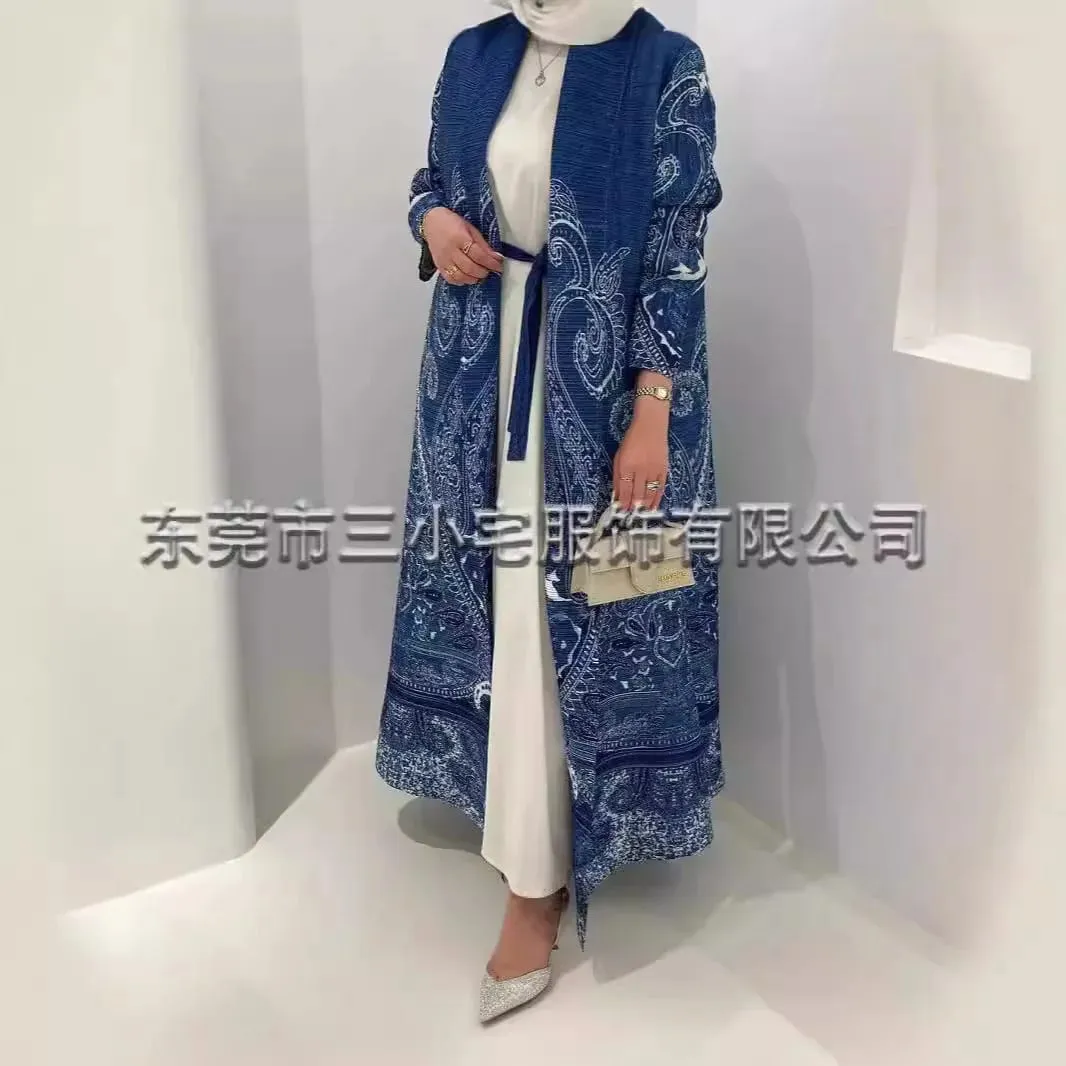 Women's Fold Miyake Pleated Abaya Long Sleeve Print Foldable Collar Robe Cardigan Coat New Winter Fashion Original Design 2026 — image 2
