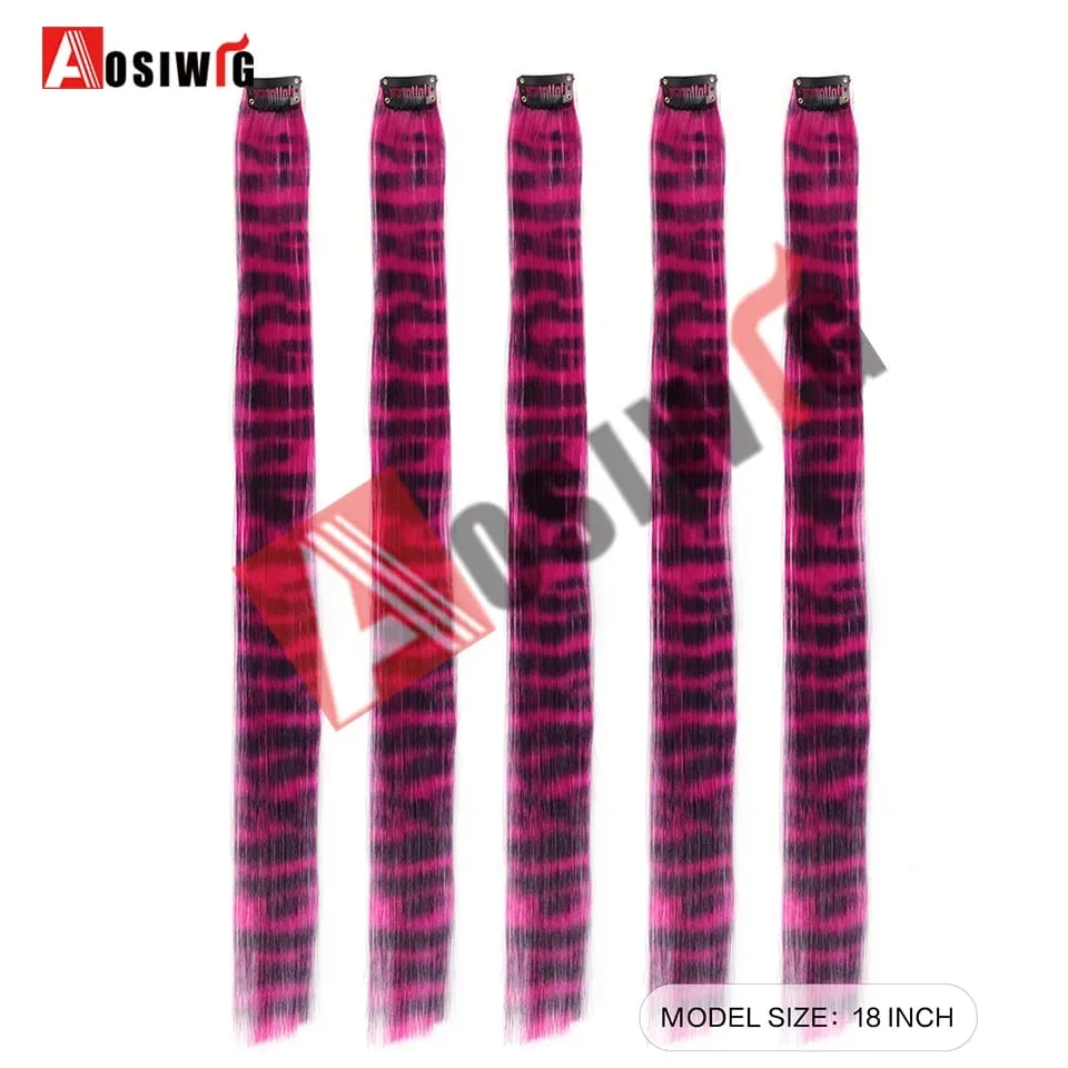 5PC Synthetic Feather Hair Extensions With Clips Heat Resistant Straight Hair Extensions Color Colored Black Hair Clip Womens 8G — image 3