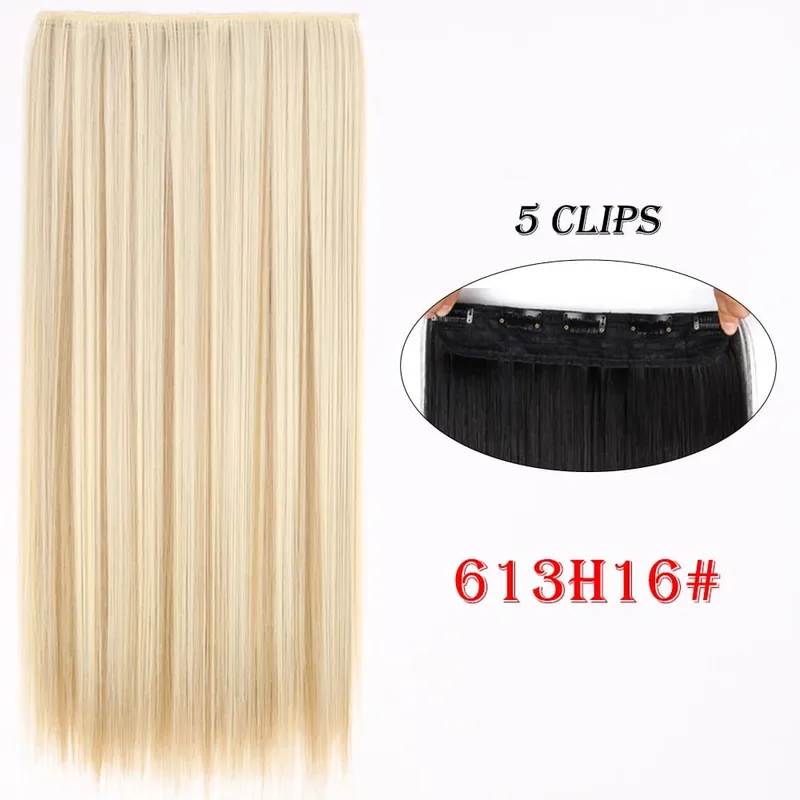 One Piece Clip In Hair Extensions 24" Straight Thick Synthetic Clip In Hairpieces Highlights Black Brown Soft For Women Daily