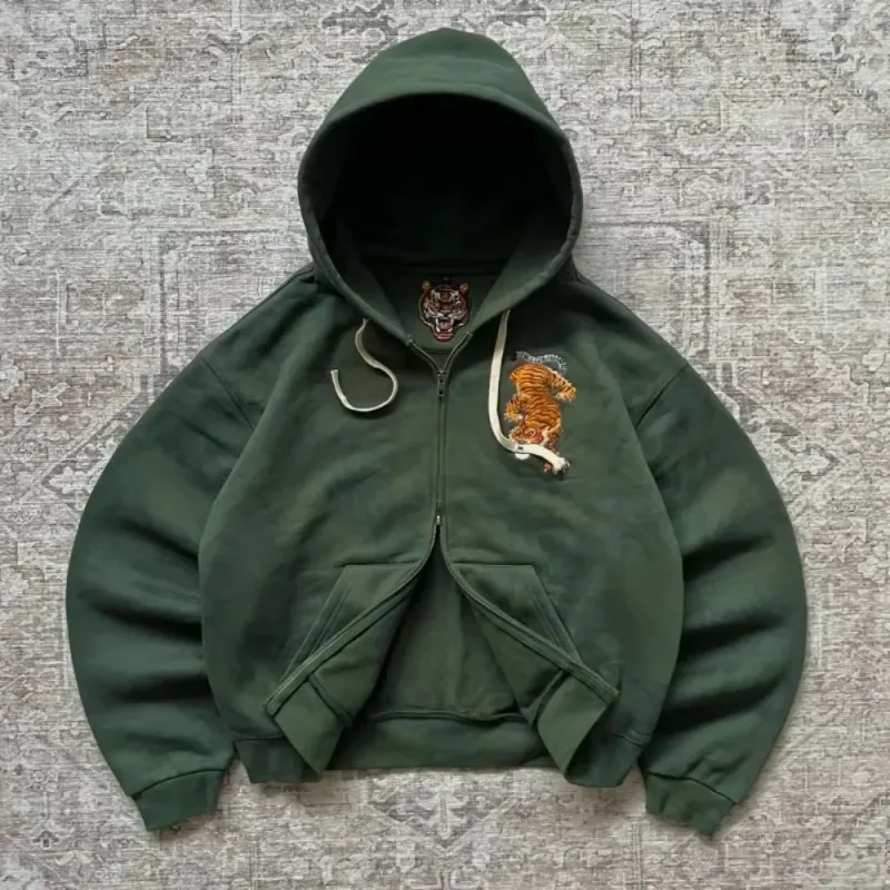 Vintage Bearพิมพ์Hoodieผู้ชายRetroลายสก๊อตสีเขียวPatch Pullover Hooded Sweatshirt Casual Streetwearเสื้อแขนยาวผู้หญิงHoodies Top — image 19