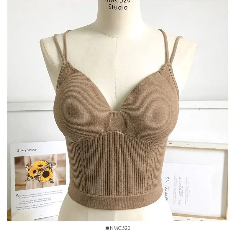 Knitted Binder Chest Woman Tank Tops Spaghetti Strap Corset Crop Camis With Built in Bras Korean Fashion Woman Tanks Camisole — image 31