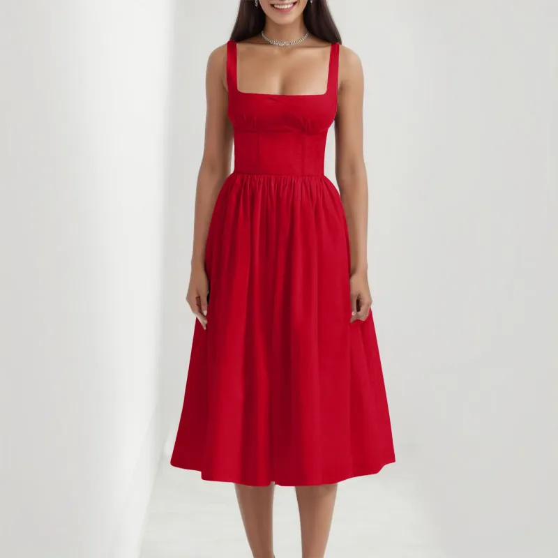 Elegant Square Collar Summer Dresses for Women Sexy Spaghetti Strap Holiday Beach Sundress Corset Bandage Party Long Dress Robe — image 8