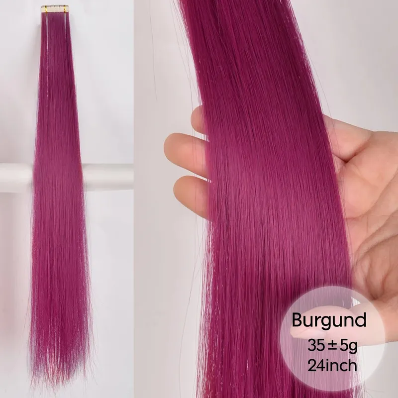 Tape In Straight Synthetic Hair Extensions Invisible Hand Tied Tape in Hair Natural Skin Weft Seamless Double-sided Adhesiv — image 12