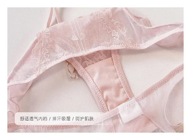 Pink With Chest Pad Fishbone Corset Lingerie Set Fixed Double Straps Midriff Women Bra with Underpants Suit — image 6