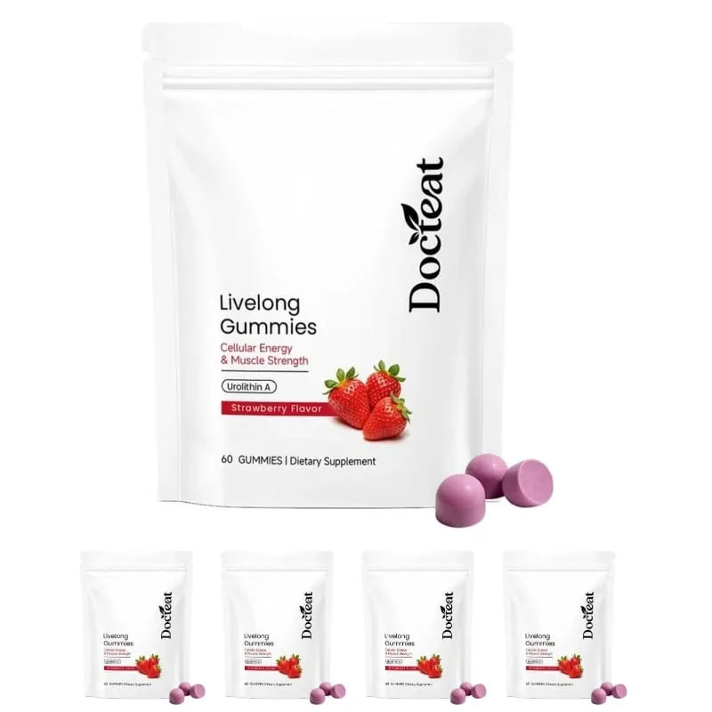 Docteat Urolithin A Gummies 500mg per porzione Gusto Fragola Supporto quotidiano per il benessere cellulare 60 caramelle gommose per uomini donne — image 11