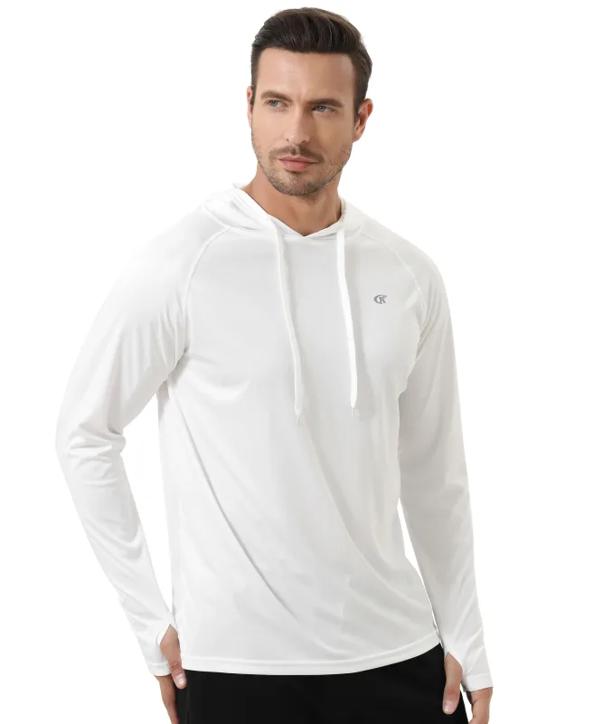Baju-T Hoodie UPF 50+ Lelaki Musim Panas Lengan Panjang Rash Guard Cepat Kering T-shirt Sukan Luaran Larian Pullover