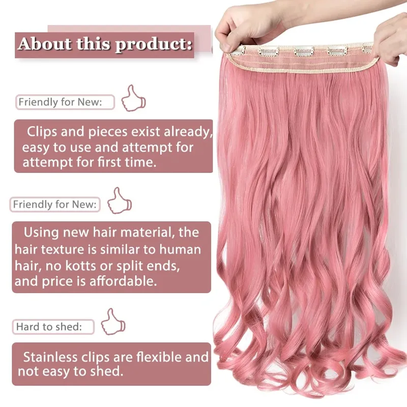 S-nolilite 24-26'' Synthetic Long Straight 5 Clip In One Piece Hair Extensions Fake Hair Wavy Hairpiece For Women Heat Resistant