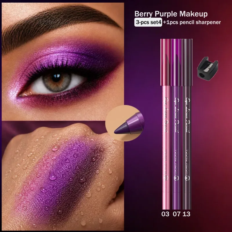 3pcs Pearlescent Eyeliner Pencil Blue Green Purple Multifunctional Eyeshadow Pencil Waterproof High Pigment Eye Liner Makeup