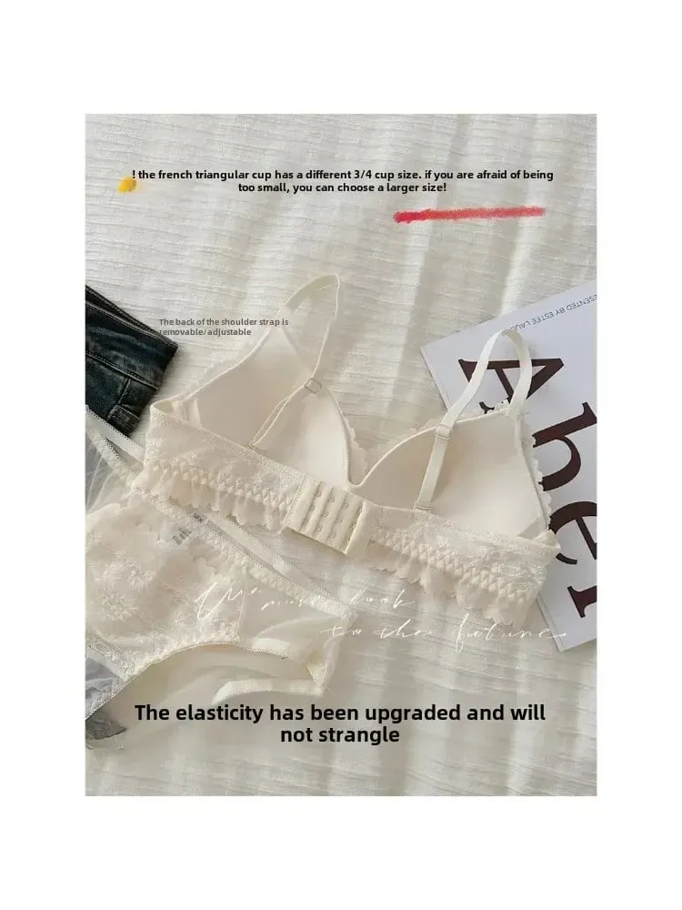 Japanese Style Bralette for Small Breasts Wireless Lace Bra Set Women Sexy French Breathable Comfort Push Up Underwear — image 5