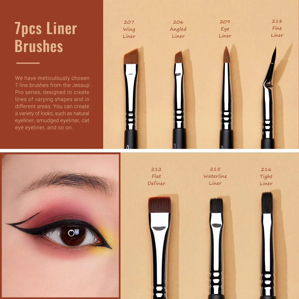 Jessup Eye Makeup Brushes Set Professional Makeup Brush Synthetic Eye Blending Brush Eyeshadow Brush Eyebrow Crease Shader T341