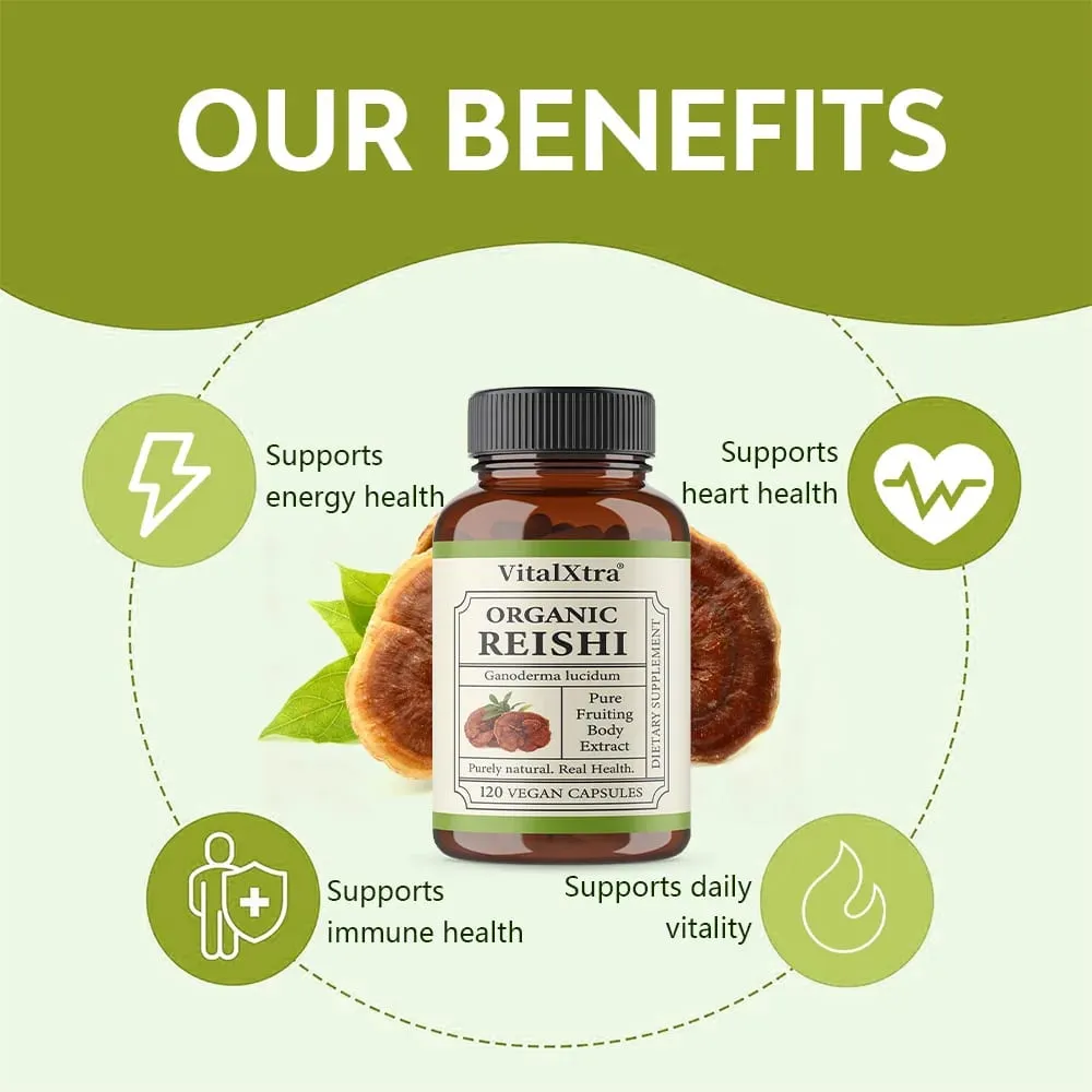 Reishi gomba kapszula 1000 mg Ganoderma Lucidum támogatja az immunrendszer egészségét, pihenést, alvást és természetes energiát, vegán, nem GMO