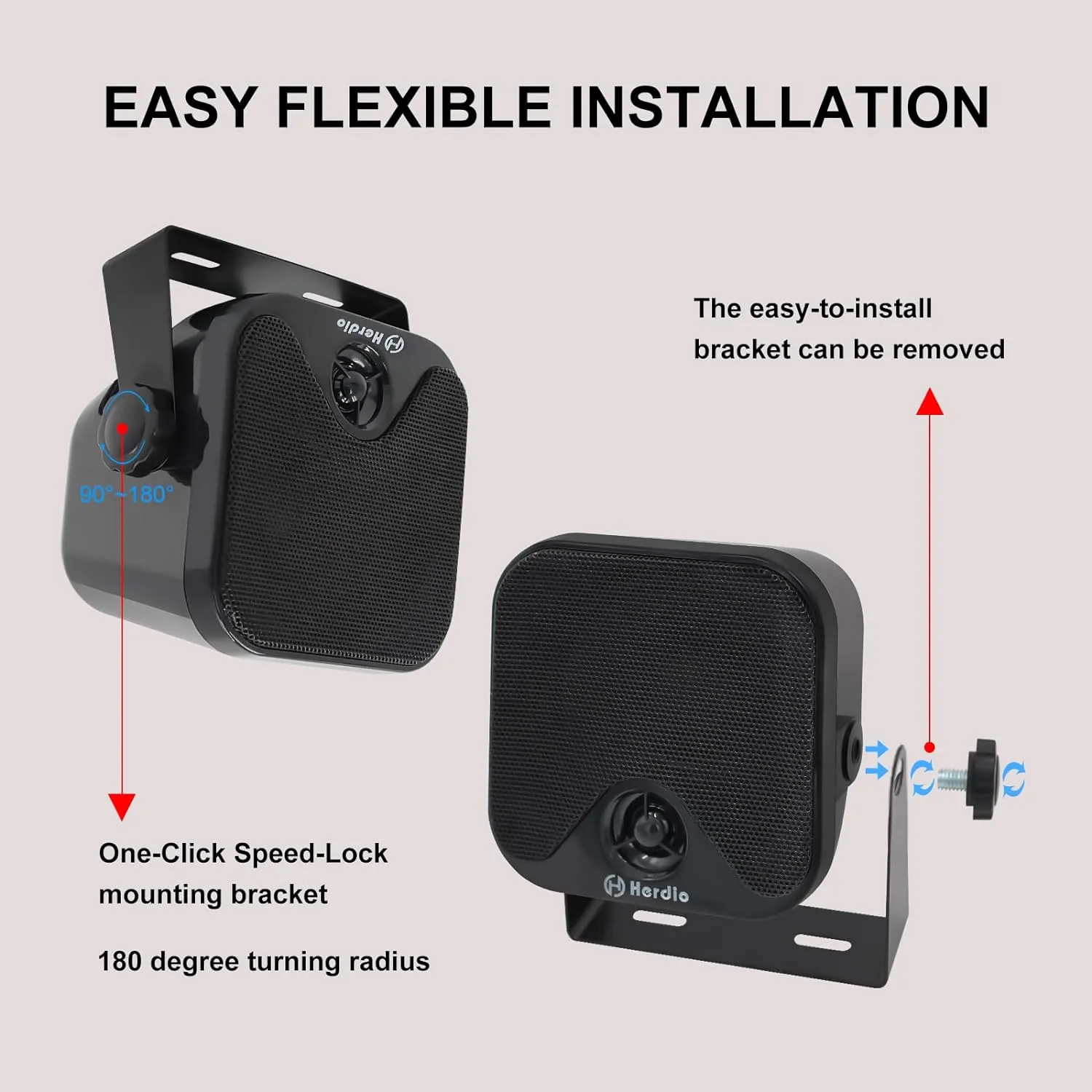 Herdio 4 Inch Heavy Duty Waterproof Boat Marine Box Outdoor Speakers Surface Mounted For Skid Steer ATV UTV RZR Golf Cart Boat — image 4