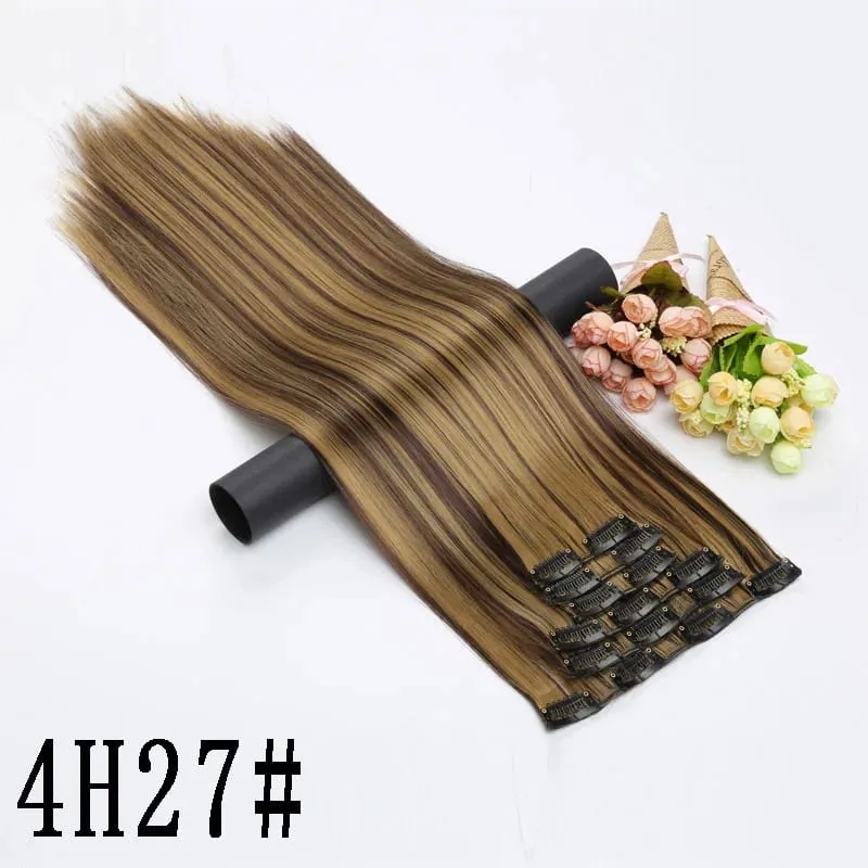 Synthetic 16 Clips In Hair Extension Long Straight Hair Fake False Hairpiece Clip In Hair Extension — image 28