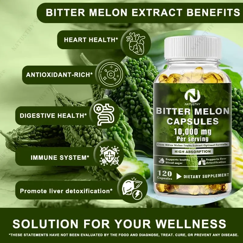 [25:1 Potent Extract] Bitter Melon Capsules – 120 Veggie Caps (10 000mg Equivalent) | Blood Sugar Support Gluten-Free Non-GMO