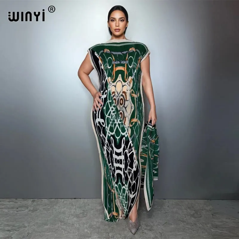 Plissee elastisches dünnes Kleid Frauen Crumple Design Plissee Luxus Abaya Muslim Party Kleid Poncho für Frauen Strand tragen Kaftan