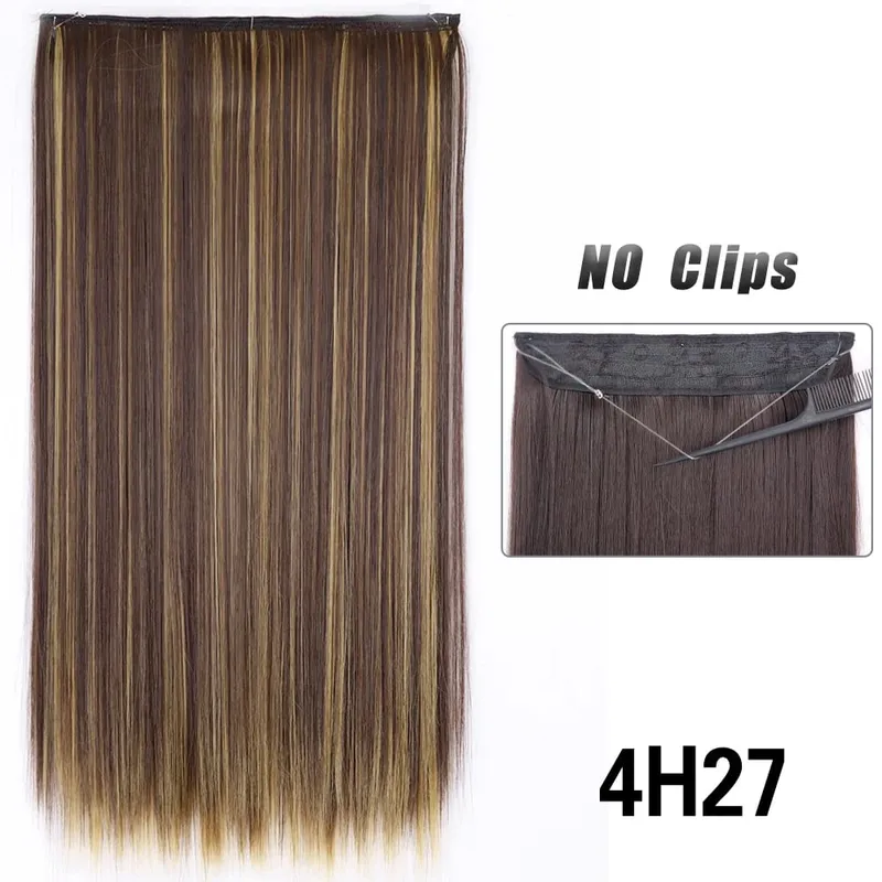 No Clips Hair Extensions Invisible Wire Long Straight Synthetic False Hair Piece 80cm Black Brown Blonde Hairstyle — image 12