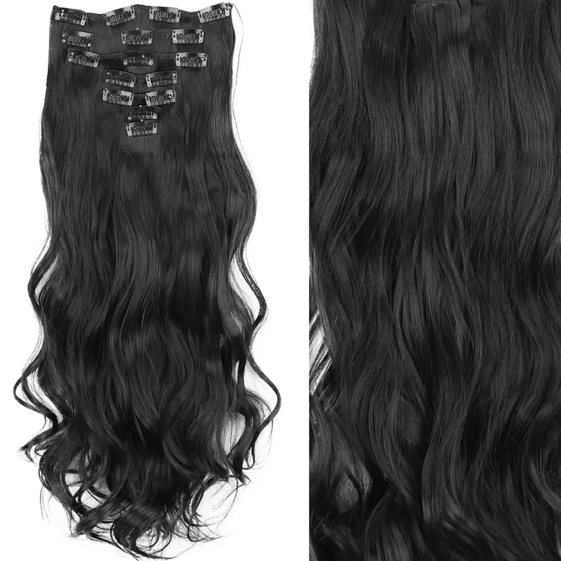 16 Clips 7Pcs/Set Hair Extensions Long Straight Natural Synthetic Black Blonde Hairpieces Heat Resistant For Women Hairstyle