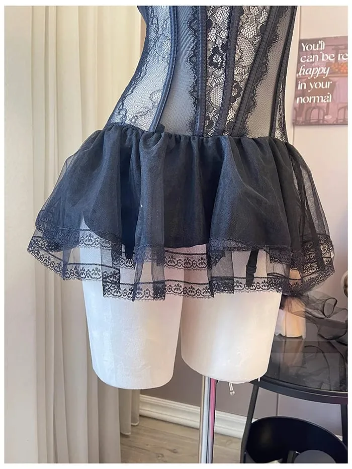 ผู้หญิง Camisole SHEER ตาข่าย Fishbone Slim Crop TOP สาย Bra Camis เทศกาลชุดชั้นในเซ็กซี่ลูกไม้ดอกไม้เย็บปักถักร้อย Bow Corset — image 6