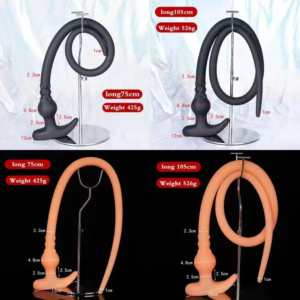 Super dlouhý anální kolík Whip Silikon Nositelný anální kolík Dutý klystýr Vaginální čistící dilda Deeper 18+ Sexuální hračky pro dospělé pro páry — image 3