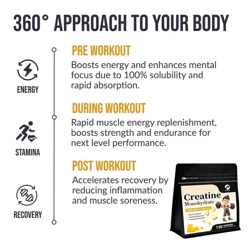 Kexinsh Creatine Gummies Creatine Monohydrate 5000mg Energy Booster Enhance Strength Energy Endurance Improve Endurance