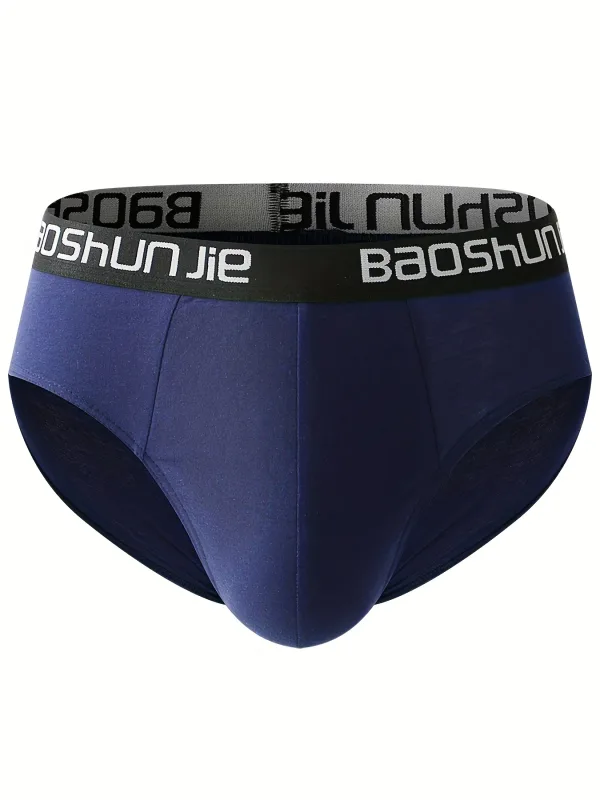 5-Pack Men's Pure Cotton Briefs - BAOSHUNJIE Waistband, Multi-Color, Soft Breathable Underwear for Daily Comfort