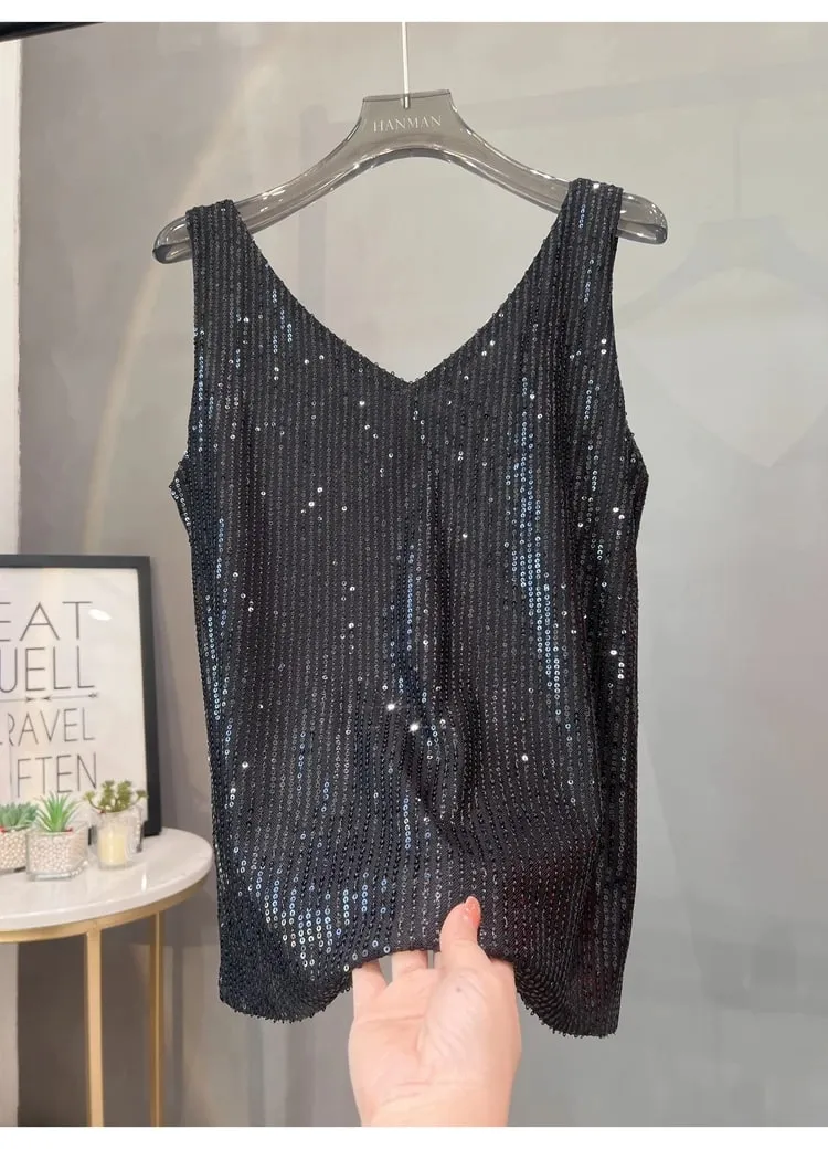2024 New European and American Sequined V-neck Vest Worn Inside A Suit Bottoming Shirt and Worn Outside A Sparkling Top — image 11